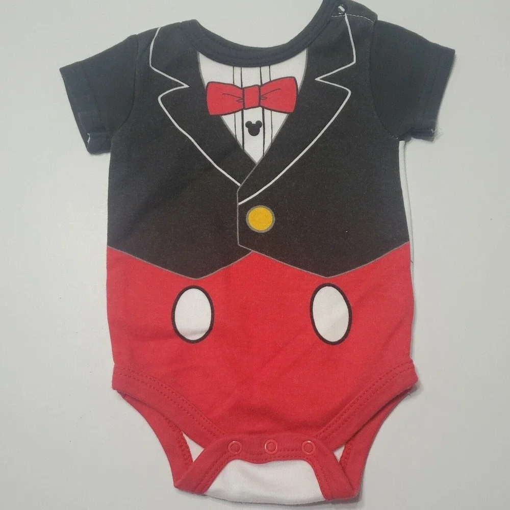 Disney Baby 0-3 Month Bodysuit Black Short Sleeve Snap Crotch Tux Mickey Wrap T